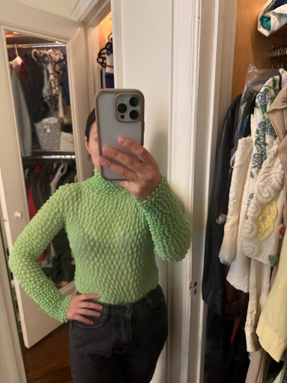 Proenza Schouler Lime Green Textured Turtleneck  Dress